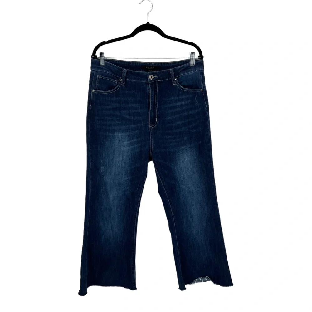 Risen High Waisted Raw Hem Wide Leg Cropped Jeans Size 1XL(16/18)